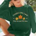 MYHALF Crewneck Sweatshirt for Women Fall Leaf Graphic Sweatshirts Vacation Long Sleeve Drop Shoulder Pullover (Large, Green)