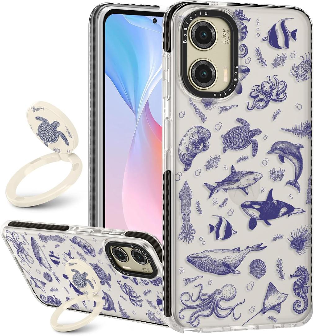 Boaretiu Cute Kawaii for Moto G Stylus 5G 2024 Case with Stand - Fashion Cool 360 Rotate Ring Holder Kickstand for Women Girls Boys Teens Girly for Motorola Moto G Stylus Case, Fish