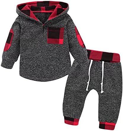 Tepuce Baby Boy Clothes Toddler Infant Boys Fall Winter Outfit Long Sleeve Plaid Pocket Hoodie Tops + Pants 2Pcs 18-24M
