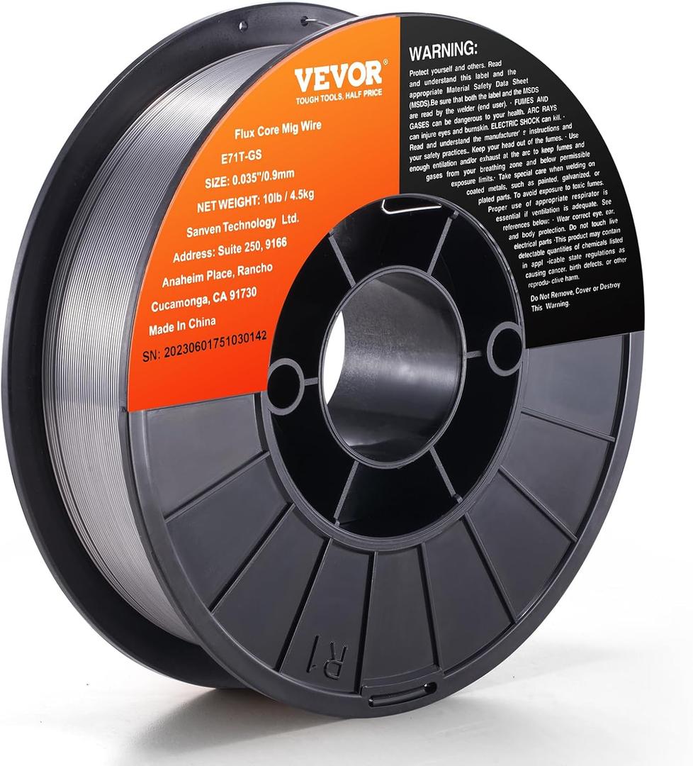 VEVOR Flux Core Welding Wire, E71T-GS 0.035-inch 10LBS, Gasless Mild Steel MIG Welding Wire with Low Splatter for All Position Arc Welding and Outdoor Use