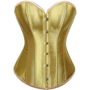 ADELCE Women's Sexy Boned Overbust Shaper Push Up Bodysuit Lace up Corsets and Strap Bustiers Top Gold S