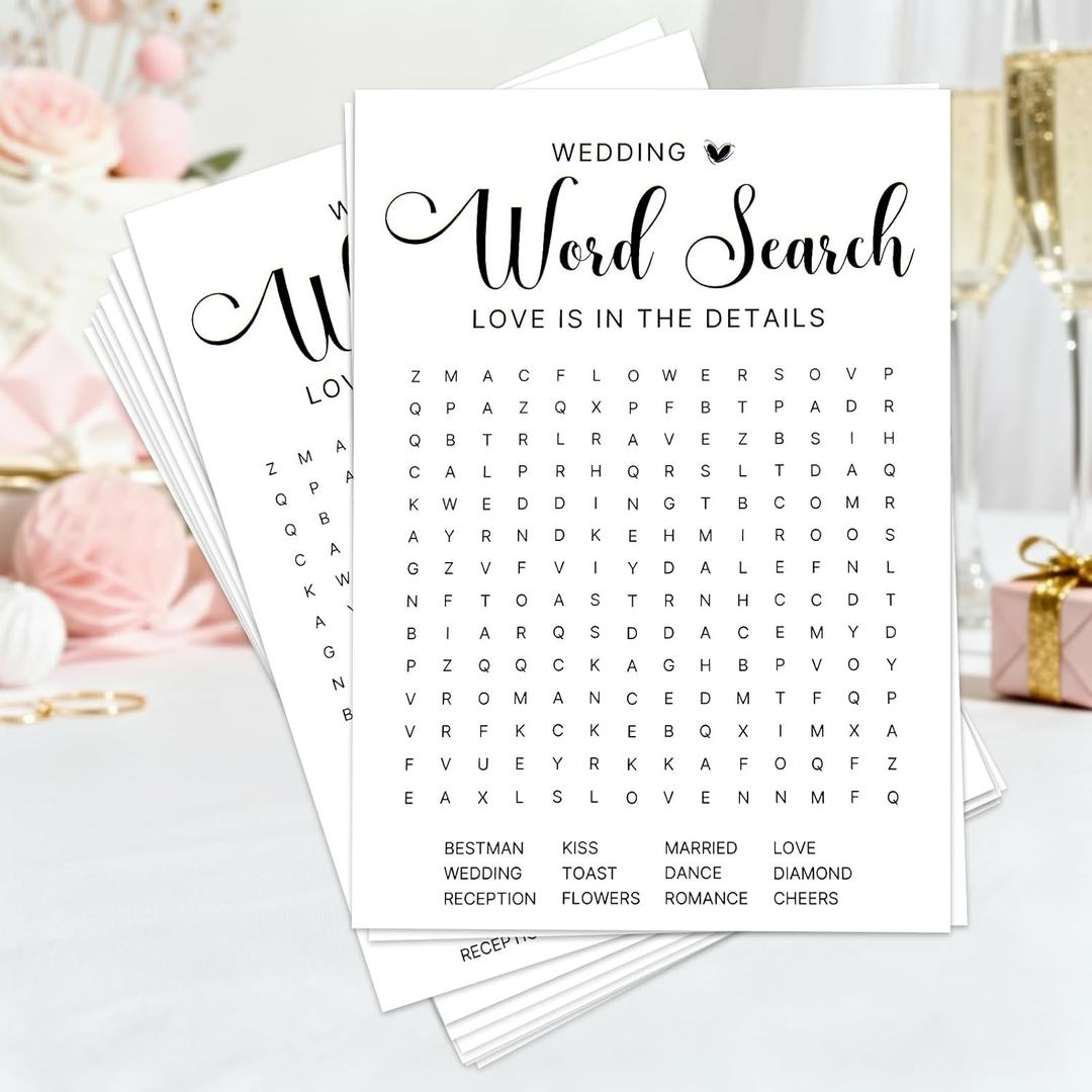 Bridal Shower Games Word Search Bachelorette Party Wedding Shower Games Engagement 50 Guests