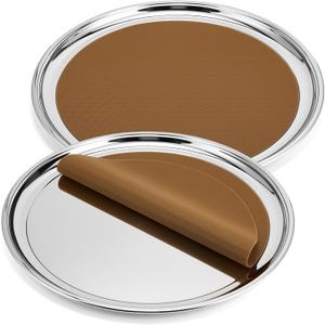 Lemonroad 2 Set Round Silver Mirror Serving Tray 19.69 Inches