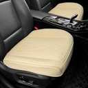 2 Pack Leather Front Car Seat Cover, Anti-Slip and Full Wrap Driver Car Seat Protectors with Storage Pocket, Luxury Waterproof Bottom Auto Seat Cushion Pad Mat for Most Vehicles (Beige)