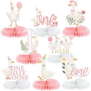 Weekgrat 8 Pcs One Silly Goose Birthday Decorations Silly Goose Birthday Honeycomb Centerpieces Pink 1st Party Supplies for Women Pink Bow Duck Funny Party Supplies