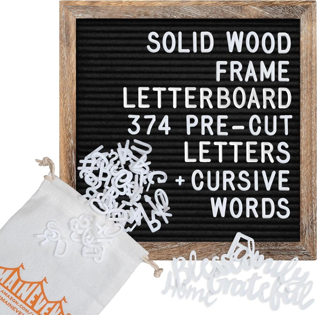 Felt Board w/Precut Letters Number Set 10x10 Inch, Baby Announcement Sign, Pregnancy Announcement Sign Board, Wifi Password (Black Felt Brown Frame)
