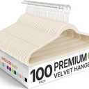 HOUSE DAY Premium Velvet Hangers 100 Pack Beige, Non-Slip Flocked Felt Hangers, Sturdy Clothes Hanger with 360 Rotatable Hook, Heavy Duty Durable Slim Coat Hanger for Closet Space Saving