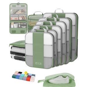 10 Set Compression Packing Cubes for Travel Essentials,Compressible Expandable Packing Cubes for Suitcase,OlarHike Luggage Organizer Bags for Travel,Handy Helper for Organizing Clothes(Matcha Green)