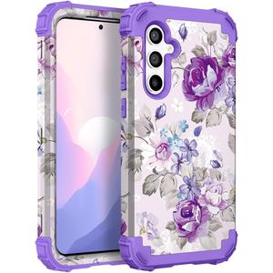 Hocase for Galaxy S25 Case, Shockproof Heavy Duty Protection Soft Silicone Rubber Bumper+Hard Plastic Hybrid Protective Case for Samsung Galaxy S25 5G (6.2") 2025 - Lavender Flowers