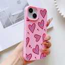 wanguagua for iPhone 15 Case Summer Cute Hearts Eyes Hot Pink | Soft Slim TPU Protective Shockproof Phone Cover for Women Girls, Durable, Girly
