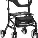 Drive Medical Nitro Sprint Foldable Rollator Walker with Seat - Lightweight Support - Large Wheels - Compact Folding Design - Adjustable Comfort - Tall Size - Black
