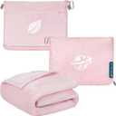 PAVILIA Travel Blanket and Pillow, Arms Opening Airplane Blankets for Adults, Compact Plane Blanket with Arm Hole 2-in-1 Bag for Flight Car Camping Fit in Luggage Backpack Traveler Gift, Pink (65 x 40 inches)