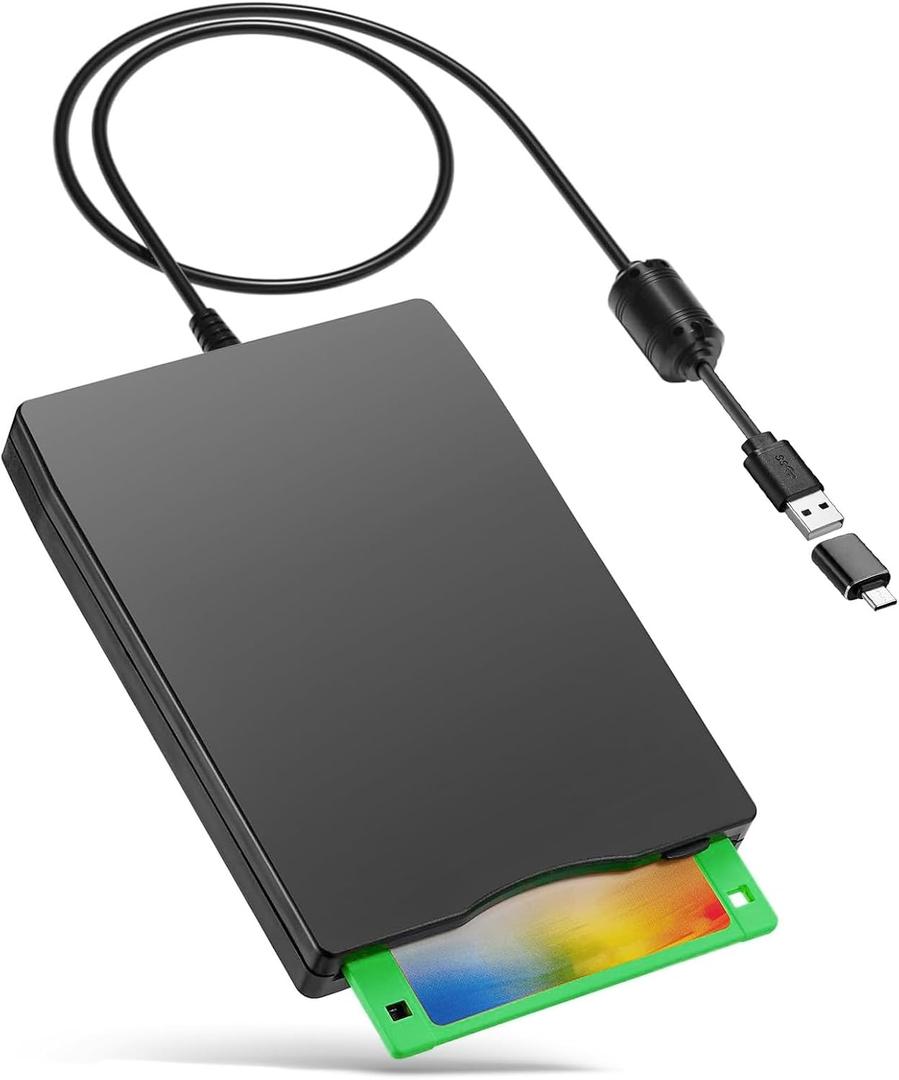 3.5" USB External Floppy Disk Drive Portable 1.44 MB FDD USB Drive Plug and Play for PC Windows 10 7 8 XP Vista Mac Black (1P)