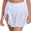RELLECIGA Women's High Waisted Swim Skirt Built-in Brief Tummy Control Bathing Suit Bottoms with Drawstring (Large, White)