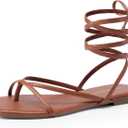 DREAM PAIRS Womens Strappy Flat Sandals - Comfortable Lace Up Gladiator Dressy Sandals, Square Toe Tie Up Walking Sandal, Summer Wrap Up Vocation Sandal Mermaid Shoes (8, Brown)