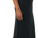 Amazon Essentials Women's Fine Rib V Neck Side Cut-Out Midi Dress (Previously Daily Ritual) (Large, Black)