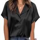 Cicy Bell Womens Short Sleeve Satin Button Down Shirts Dressy Casual Tops | V Neck, Relaxed Fit, Work Attire, Office Wear, Business Outfits (XXL)