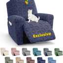 YEMYHOM Recliner Chair Cover, Stretch Recliner Slipcover for 1 Seater, Geometric Jacquard Reclining Couch Cover Furniture Protector for Pets & Kids, Navy