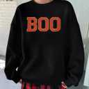 MYHALF Halloween Sweatshirt for Women Boo Embroidered Sweaters Cute Spooky Season Shirt Long Sleeve Fall Winter Pullover Tops (Small, Black)