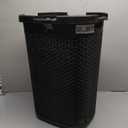 Mind Reader 60L Slim Laundry Hamper, Clothes Basket, Lid, Wicker Design, Plastic, 17.65"L x 13.75"W x 24.15"H, Black