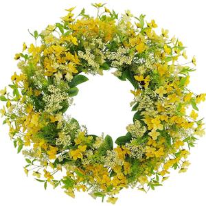 Faux Silk Cherry Blossom Flower Spring Summer Easter Wreath 24-26" for Front Door  Pink Purple Yellow Plum Blossom Green Eucalyptus Leaves  Farmhouse Front Porch Decor, Outdoor Indoor Use
