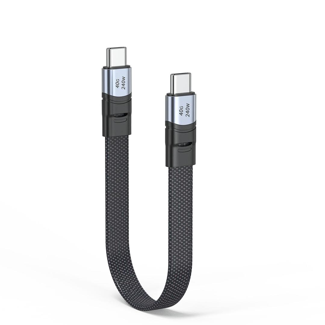 JUXINICE Short USB 4 Cable Flat 20inch/ 50cm Dual Type-c 240W Fast Charging Cable with 8K@60Hz 40Gbps Data Transfer USB C Cable Compatible with iPhone15, MacBook, Thunderbolt 4/ 3, iPad, Monitor