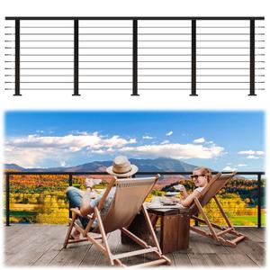 12ft-16ft Complete Set Cable Railing System 36", Black T304 Stainless Steel Cable Railing Posts Kit with Adjustable Handrail Cable Rail, One-Stop Easier for DIY for Indoor Outdoor Level Decks