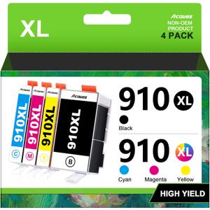 910XL Ink Cartridges for HP Printers Compatible with HP 910 Ink Cartridges Combo Pack 910 XL Ink 910XL Black and Color Combo Pack Use with OfficeJet 8020 8025 8035 Printers (4 Pack)