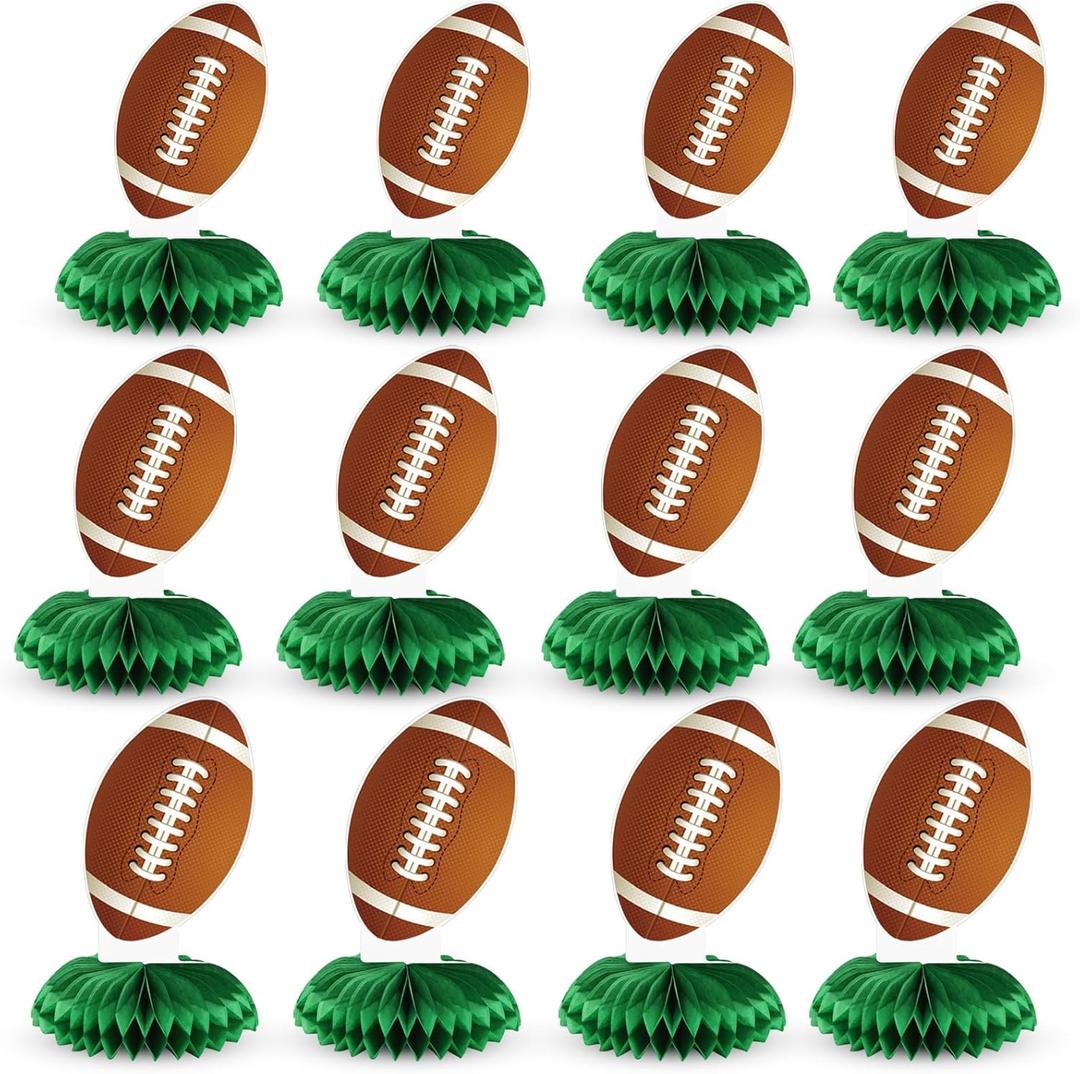 12Pcs Football Honeycomb Party Decorations, Rugby Football Centerpieces for Table Honeycomb Football Themed Party Decors Sports Birthday Party Decors, Football Decorations for Home Party Supplies