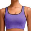 RUNNING GIRL Sports Bras for Women High Support,Seamless Ribbed Longline High Neck Sports Bra Racerback Padded Crop Top Yoga (Purple, M)