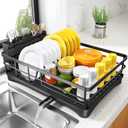 SNTD Dish Drying Rack for Kitchen Counter - Large Dish Rack with Drainboard, Rustproof Dish Drainer with Utensil Holder for Sink, Black, 16.7" x 11.8" x 5.7"