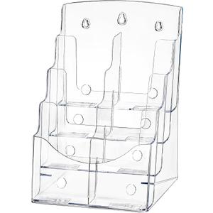 Acrylic Brochure Holder 8.5x11 Inch, 4 Tier Clear Literature Organizer Magazine Stand with Removable Divider for 4x9 Inch Brochures, Pamphlet Flyer Display Stand for Wall Mount, Countertop
