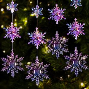 Shappy 36 Pieces Plastic Crystal Snowflake Ornament Acrylic Xmas Snowflake for Christmas Winter DIY Decoration, Assorted Sizes 1.7/3/4 Inches (Gradient Purple)