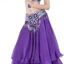 Belly Dance Skirt Halloween Tribal Chiffon Tiered Maxi Full Skirt 37.8 Inch Length (Purple) One Size
