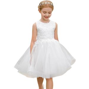 Flower Girl Dress Half Sleeves Lace Top Tulle Skirt Girls Birthday Wedding Party First Communion Dresses (White, S)