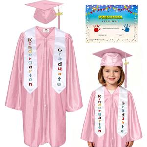 MyGradDay Shiny Kindergarten & Preschool Graduation Gown Cap Tassel 2026 Charm (Pink) 27" 3'6"-3'8"
