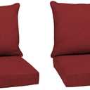 Arden Outdoor Deep Seat Cushion Set (2-Pack), 24 in x 24 in, Weather-Proof, Rain-Proof, Fade Resistant Patio Cushion for Chair, Sofa, and Couch Ruby Red Leala