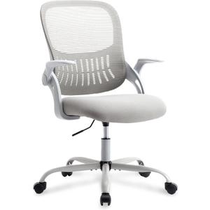 Office Ergonomic Desk Chair, Mesh Comfy Computer Work Chair with Flip-up Armrests and Adjustable Lumbar Support, Rolling Swivel Executive Task Chair for Home Office, Adults and Teens (Gray)