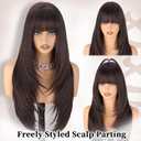 XIXIBI Brown Wig with Bangs for Women,4x4 Realistic Scalp,Free Parting,Long Layered Wigs Realistic Synthetic Fiber Heat Resistant Dark Brown Natural Looking Wig for Daily Party Cosplay Use 26 Inch