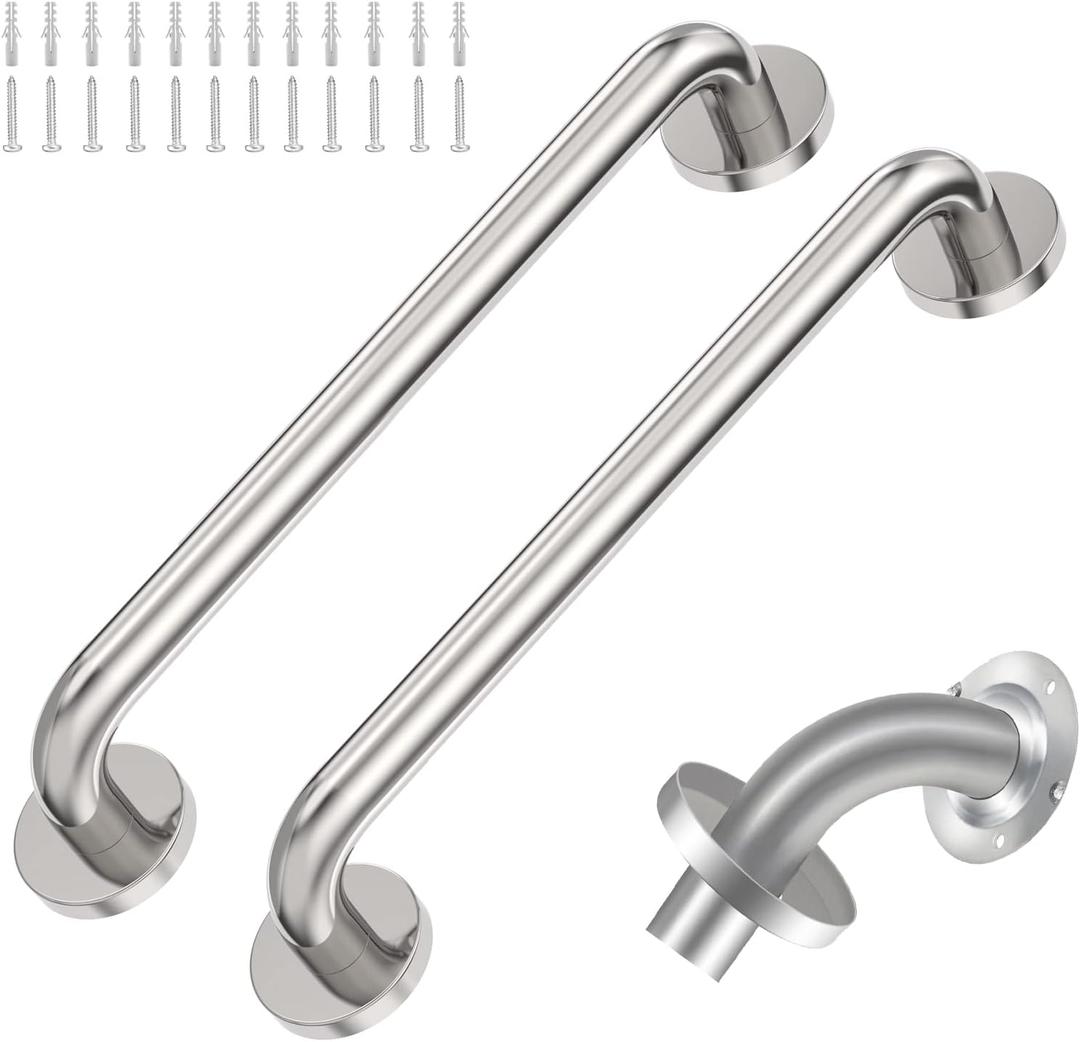 16 Inch Shower Grab Bar 2 Pack Polished Chrome SUS 304 Safety Grab Bars with Concealed Screws, 500lbs Support Assist Bath Handle Balance Bar for Handicap Elderly Pregnant Women for Gifts