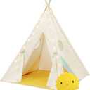 Happy Hideaway Play Tent- Furniture for Toddlers- Play Tent- String Lights & Sun Pillow – Cotton Canvas Tent for Reading, Games- 3 years +  
