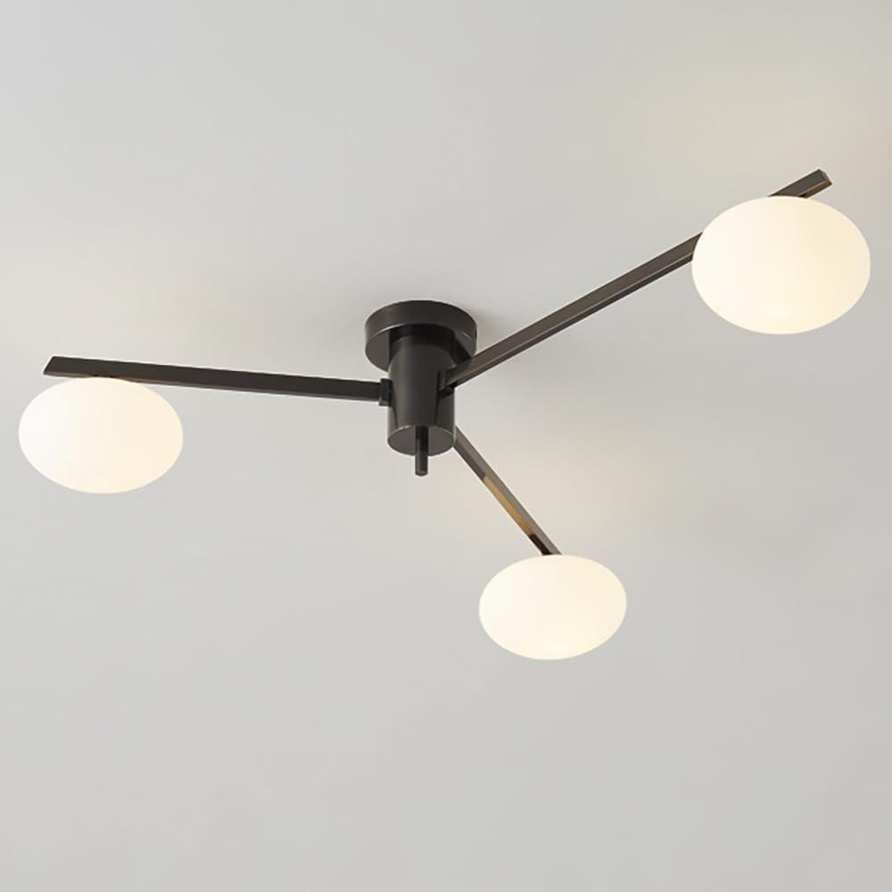 Glass Semi Flush Mount Ceiling Light, Modern Sputnik Chandelier, Bubble Ball Ceiling Light Fixture for Bedroom, Hallway (Black, 3 Lights)
