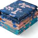 Luciphia 1 Pack 3 Blankets Fluffy Premium Fleece Pet Blanket Flannel Paw Bone Printed Throw for Dog Cat (Medium 30"x20", Khaki/Blue/Navy)
