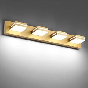 SineRise LED Modern Bathroom Vanity Light Fixtures, Modern Acrylic Bathroom Wall Lighting Fixtures Over Mirror, 4-Light, 30-Inch, Gold, White