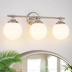 Sand Nickel Bathroom Light Fixtures, ETL 3 Lights Vanity Lights Over Mirror with Milk Glass Soft Lighting 24 Inch Bathroom Sconces(Exclude E26 Bulb)