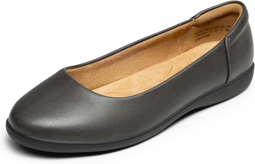 DREAM PAIRS Womens Comfortable Ballet Dressy Work Flats, Round Toe Slip on Office Shoes (8, Dark Grey-pu)