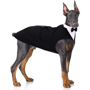 PUMYPOREITY Dog Tuxedo and Bandana Set, Formal Gentleman Dog Attire with Bowtie for Wedding, Birthday, Christmas, 2 Pieces/Pack, L, Black