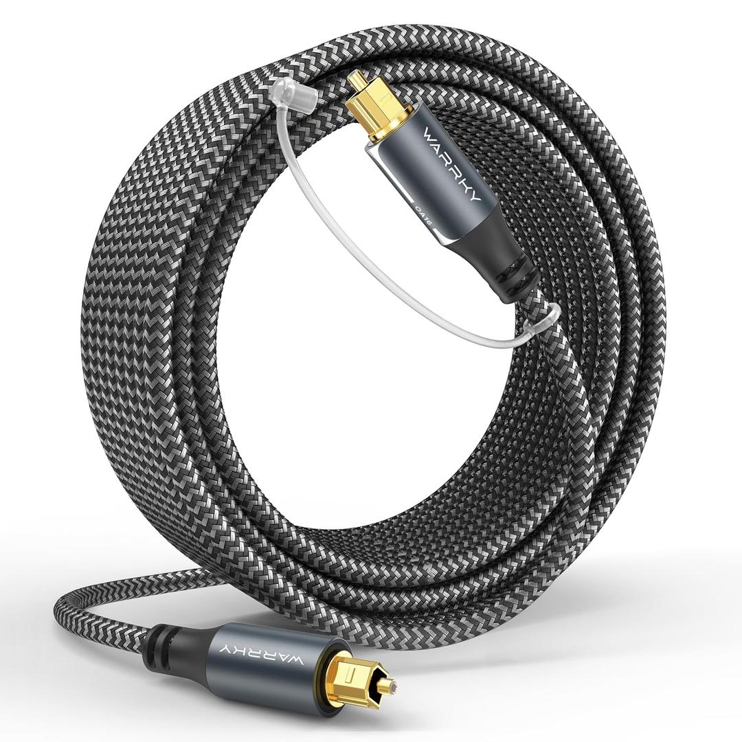 Warrky Optical Audio Cable, 25ft Optical Cable for Soundbar [Nylon Braided, Slim Metal Case, Gold-Plated Plug], Fiber Optic Audio Cord Compatible with Samsung, Vizio, LG, Bose, Sony, Sonos