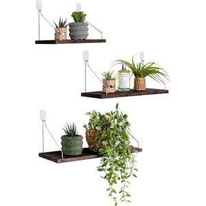 MITIME Floating Shelves Set of 3 Rustic Solid Wood Floating Shelf Wall Storage Shelves for Living Room, Bedroom, Bathroom, Kitchen Laundry, Office.no Drill Shelf.(Retro Color L+M+S)