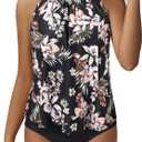 SUUKSESS Women Tummy Control Tankini Bathing Suit Ruffle High Waisted Swimsuit (XX-Large, 60 Black Floral)